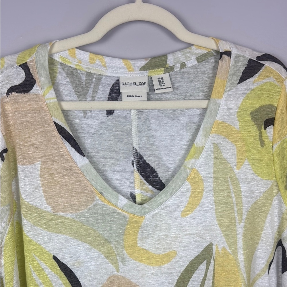 Rachel Zoe 100% Linen Floral Yellow and Cream Graphic Blouse Size 1X - Picture 5 of 9